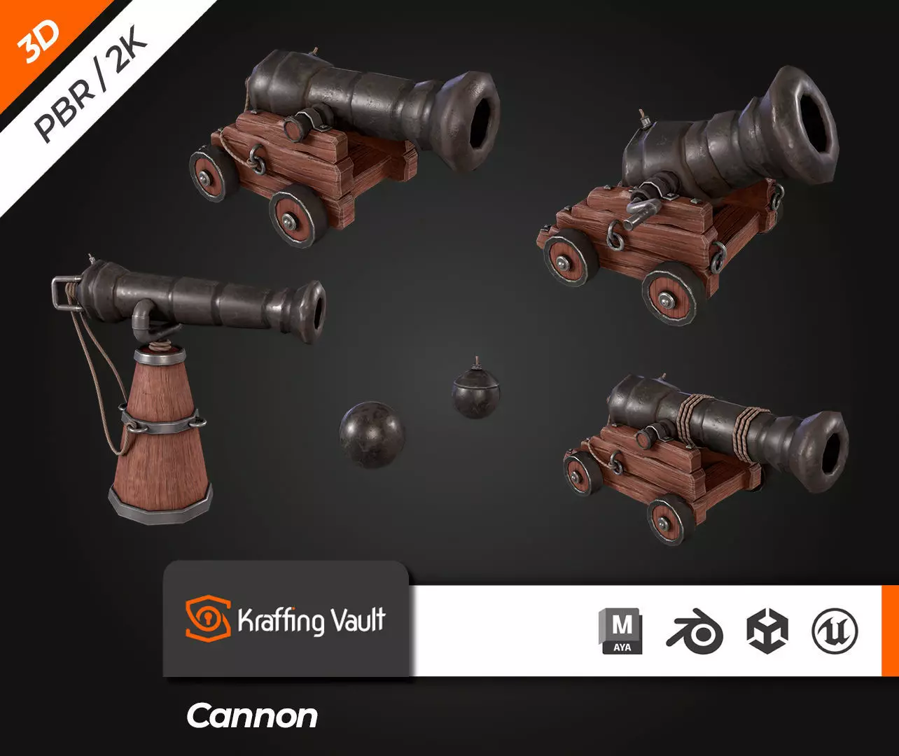 Cannon  Low-poly 3D model_0