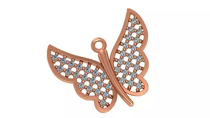 Diamond Mesh Butterlfy Charm Pendant Necklace