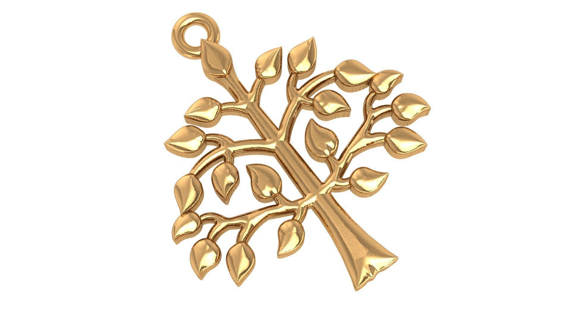 Golden Tree Charm Pendant Necklace  3D print model_1