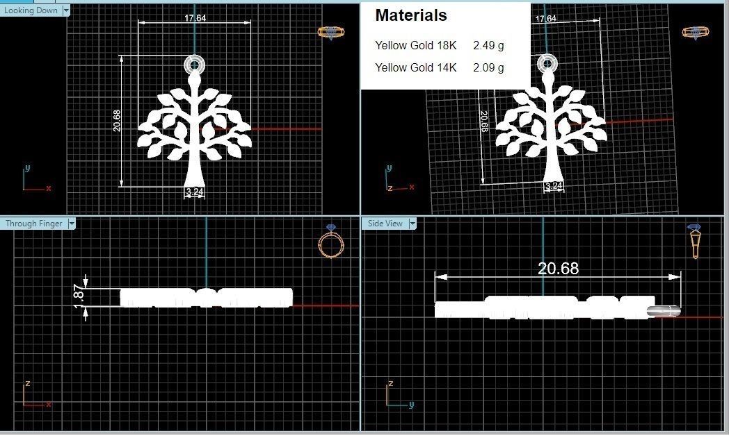 Golden Tree Charm Pendant Necklace  3D print model_3