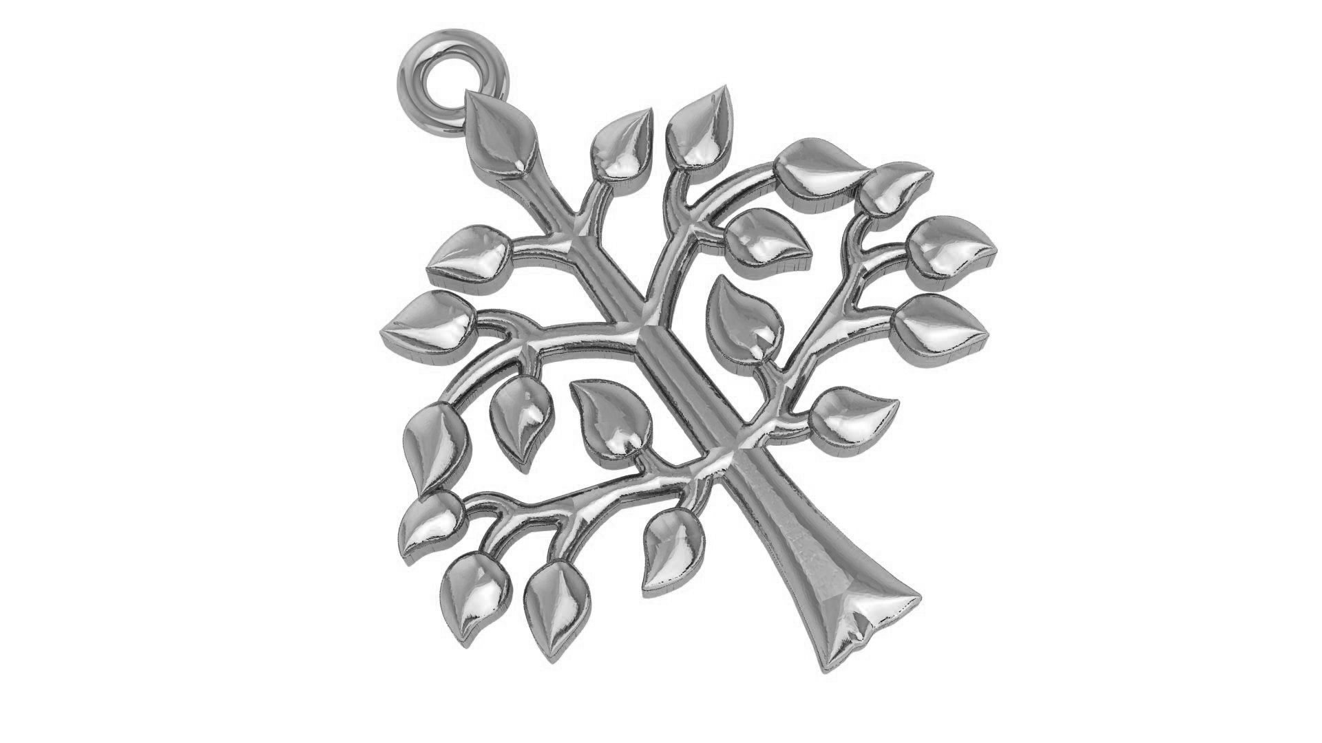 Golden Tree Charm Pendant Necklace  3D print model_2
