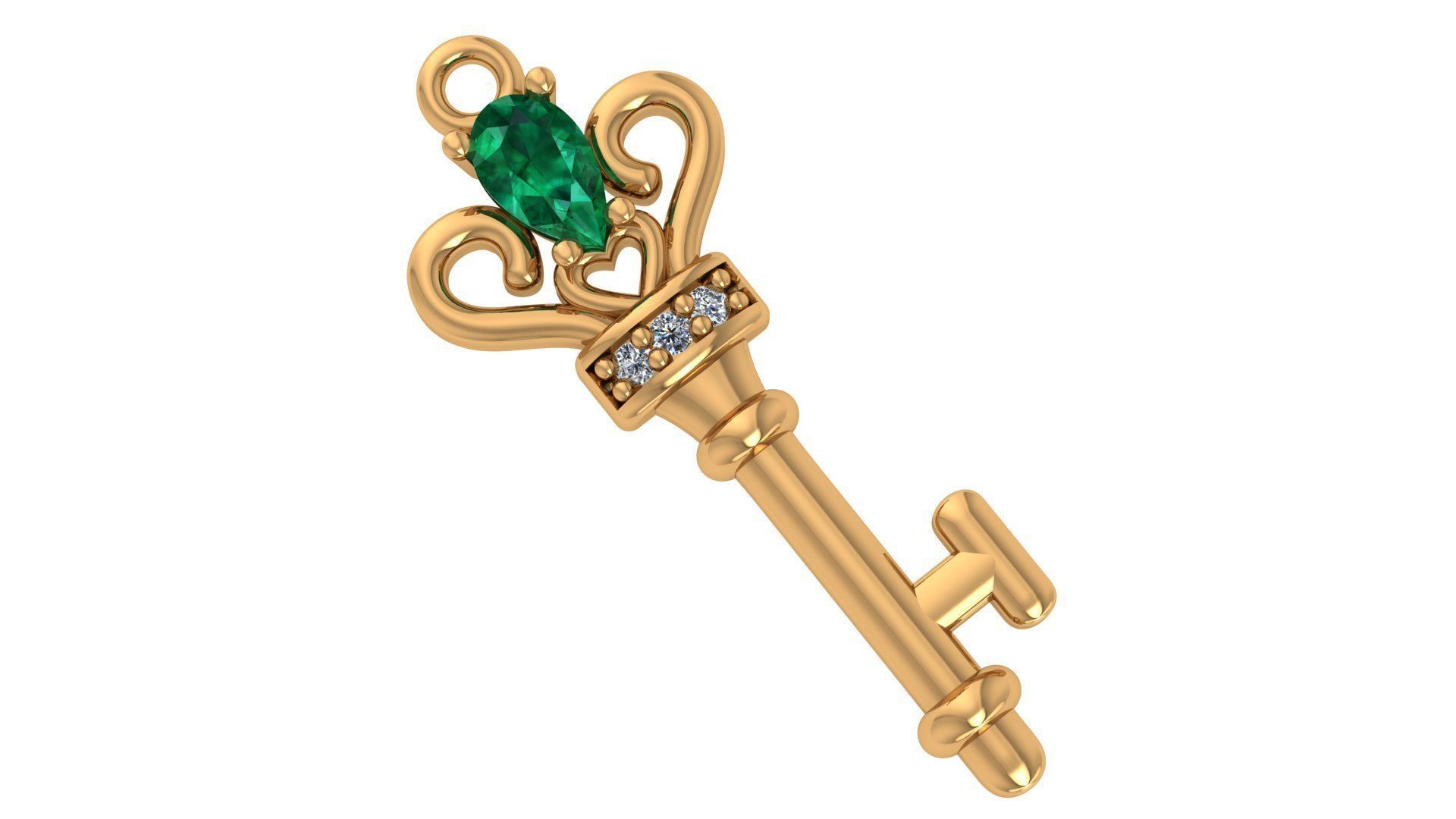 Emerald Diamond Key Necklace 3D print model_1