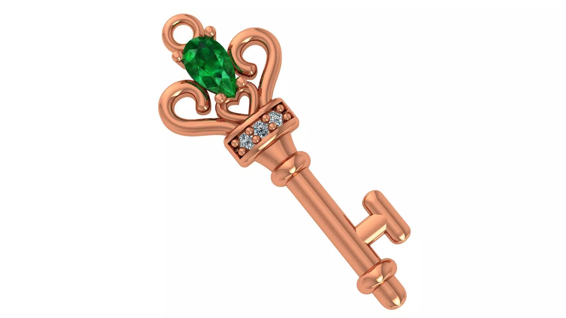 Emerald Diamond Key Necklace 3D print model_0