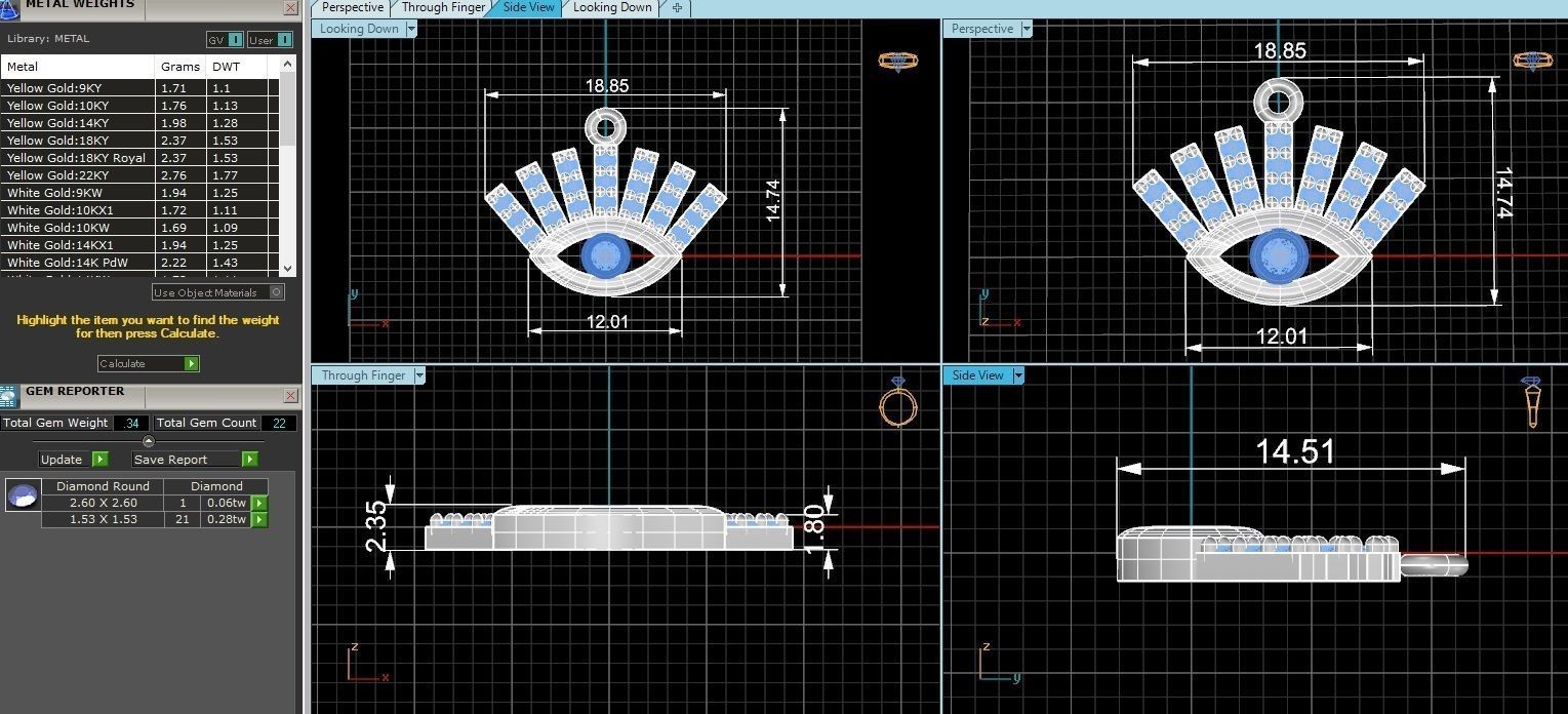 Blue Eye with Diamond Eyebrows Necklace 3D print model_3