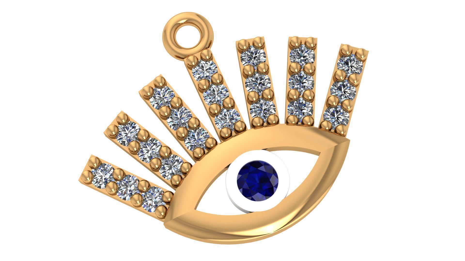 Blue Eye with Diamond Eyebrows Necklace 3D print model_1
