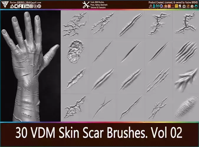 30 VDM Skin Scar Brushes for ZBrush Volume 02
