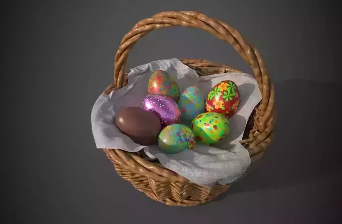 Easter Basket with eggs Low-poly 3D model