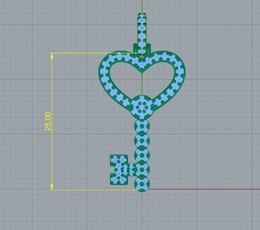 25mm - 1 inch Heart Key Pendant 3D model_4