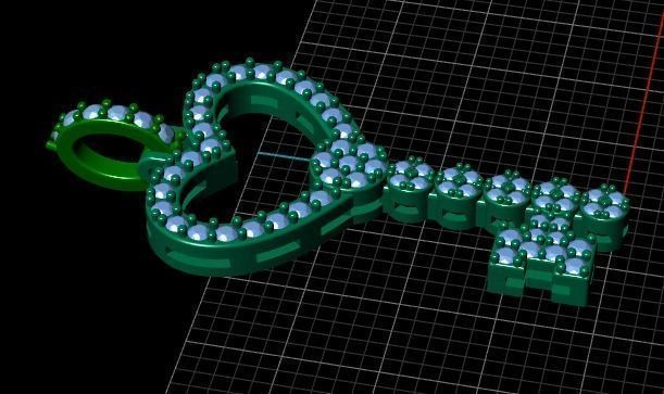 25mm - 1 inch Heart Key Pendant 3D model_3