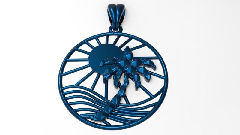 Sun Palm Tree Necklace Charm Pendant Jewelry 3D print model_7