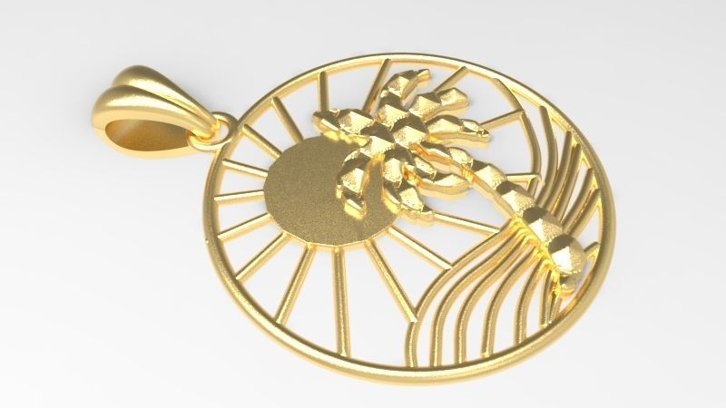 Sun Palm Tree Necklace Charm Pendant Jewelry 3D print model_28