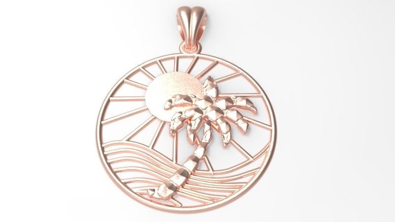 Sun Palm Tree Necklace Charm Pendant Jewelry 3D print model_15