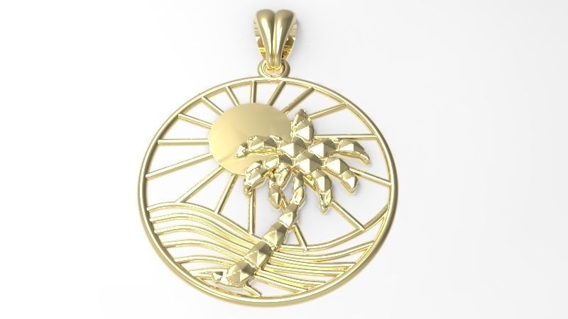 Sun Palm Tree Necklace Charm Pendant Jewelry 3D print model_4