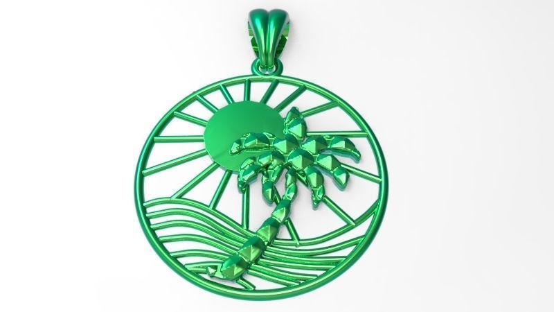 Sun Palm Tree Necklace Charm Pendant Jewelry 3D print model_10