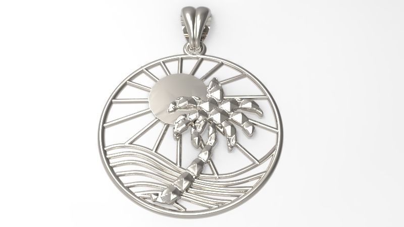 Sun Palm Tree Necklace Charm Pendant Jewelry 3D print model_12
