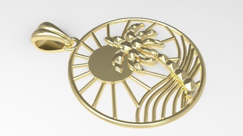 Sun Palm Tree Necklace Charm Pendant Jewelry 3D print model_2