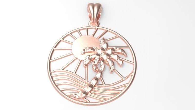Sun Palm Tree Necklace Charm Pendant Jewelry 3D print model_14