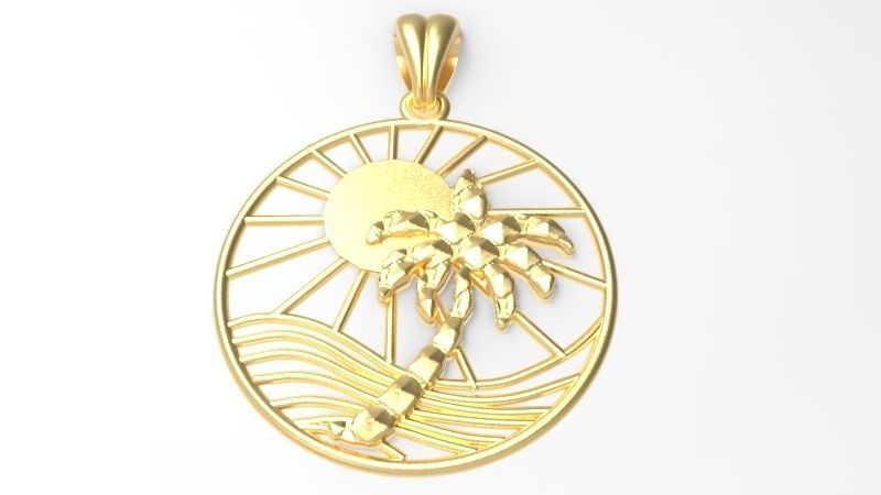 Sun Palm Tree Necklace Charm Pendant Jewelry 3D print model_19