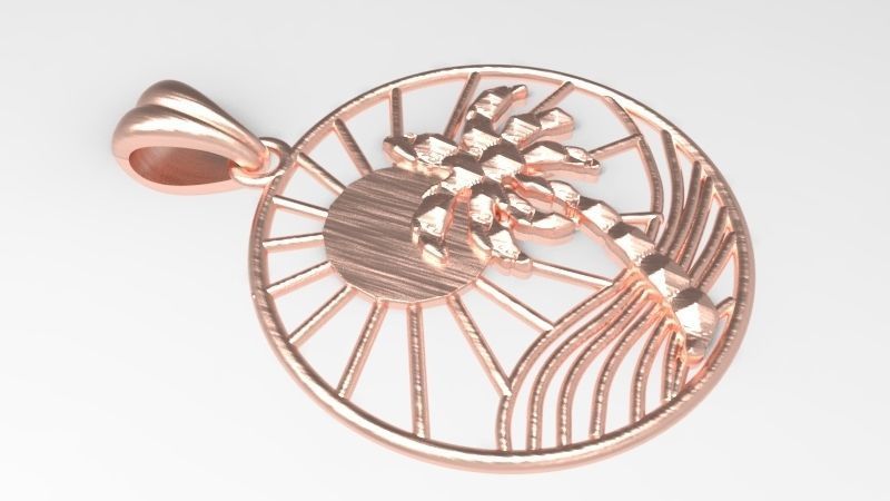 Sun Palm Tree Necklace Charm Pendant Jewelry 3D print model_23