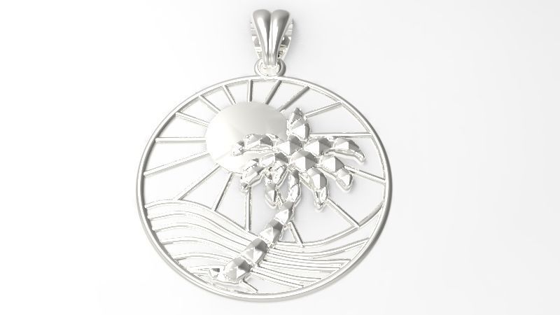 Sun Palm Tree Necklace Charm Pendant Jewelry 3D print model_17