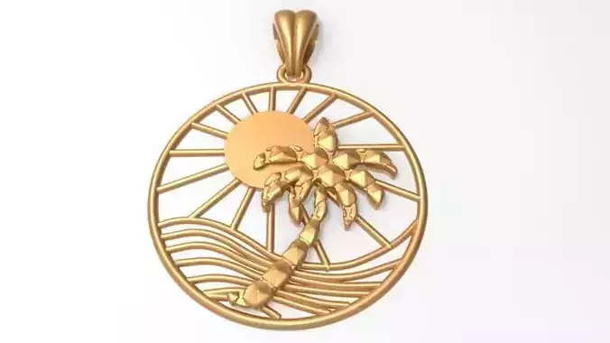 Sun Palm Tree Necklace Charm Pendant Jewelry 3D print model