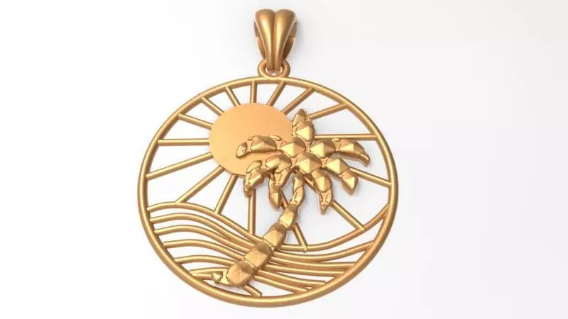 Sun Palm Tree Necklace Charm Pendant Jewelry 3D print model_0