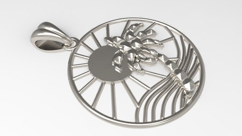 Sun Palm Tree Necklace Charm Pendant Jewelry 3D print model_29