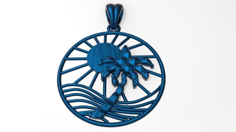 Sun Palm Tree Necklace Charm Pendant Jewelry 3D print model_6