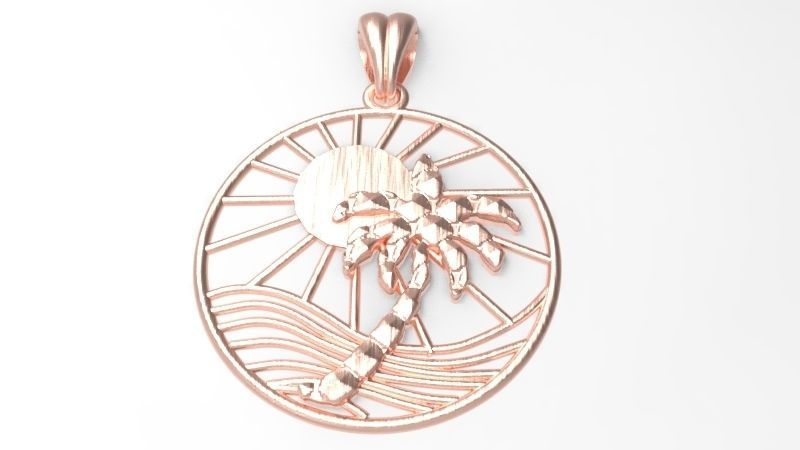 Sun Palm Tree Necklace Charm Pendant Jewelry 3D print model_1