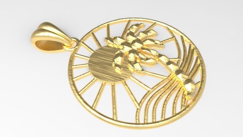 Sun Palm Tree Necklace Charm Pendant Jewelry 3D print model_26