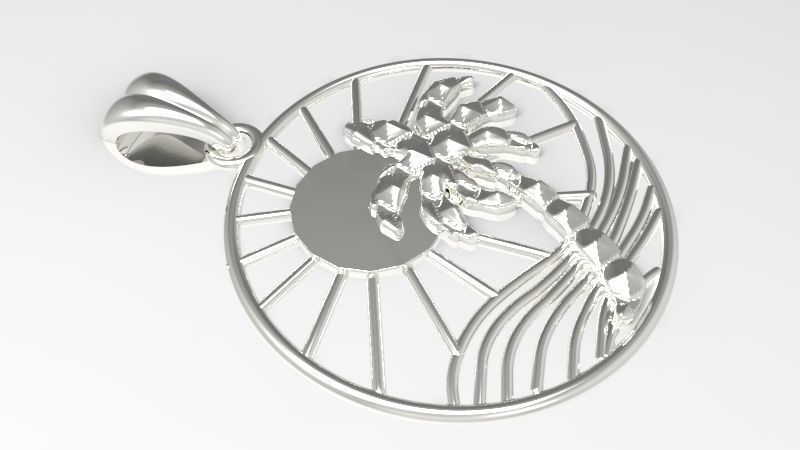 Sun Palm Tree Necklace Charm Pendant Jewelry 3D print model_30