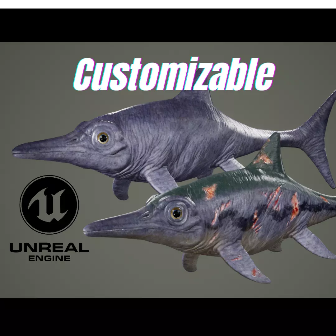 Ichthyosaurus Customizable Low-poly 3D model
