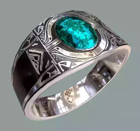 Silver Blue Diamond Nordic Ring Low-Poly