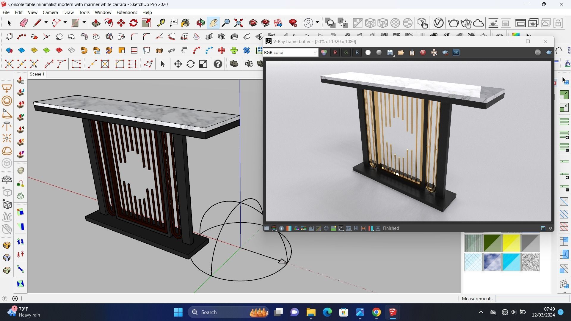 Console table minimalist modern with marble white carrara 3D model_5