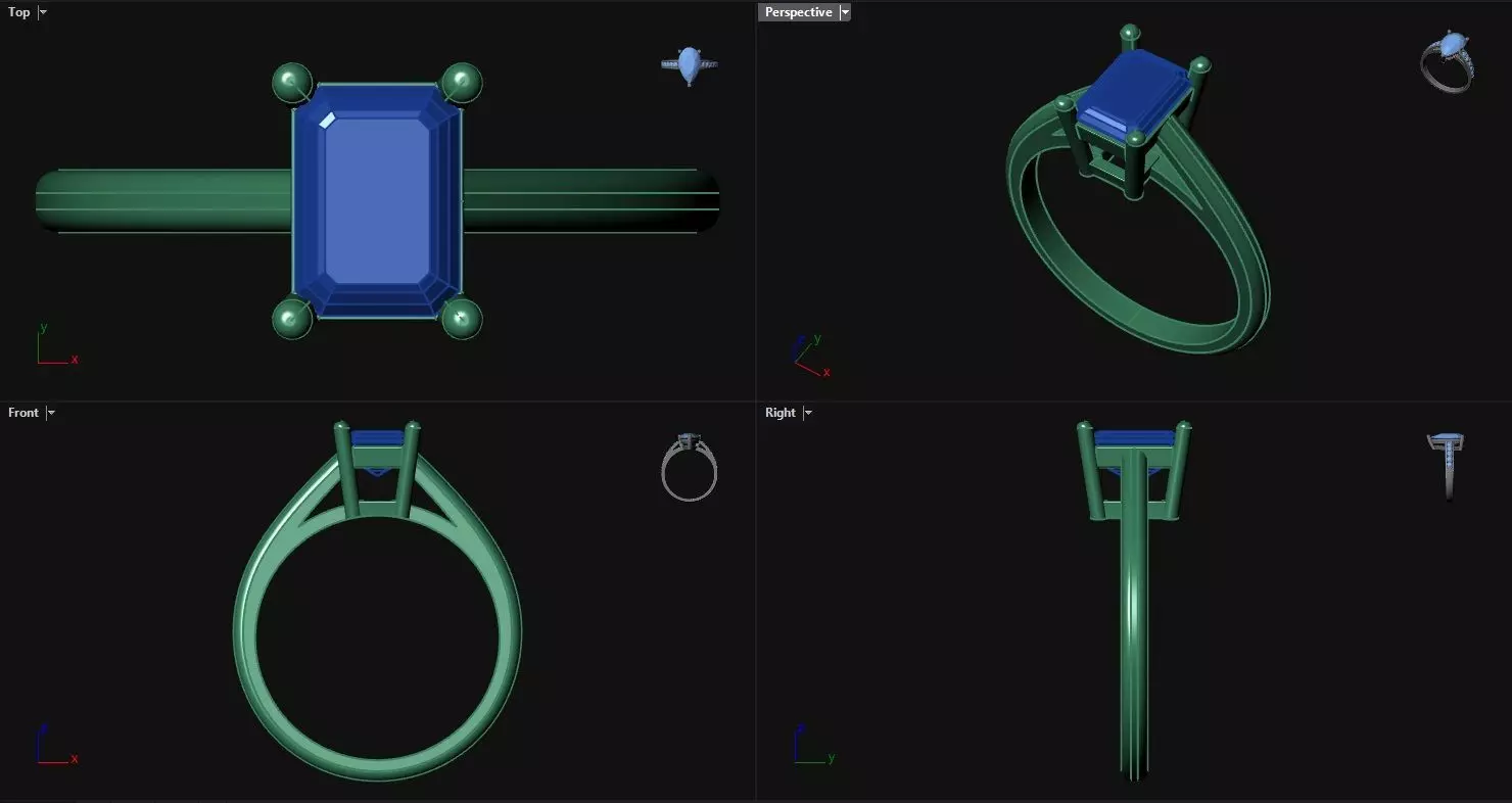 Diamond Emerald Engagement Ring 3D print model_0
