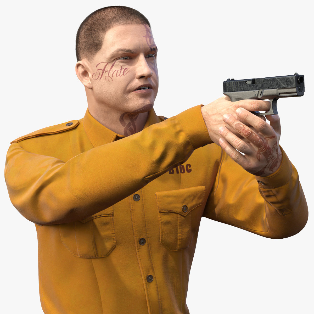 White Criminal Aiming with Gun Fur 3D model