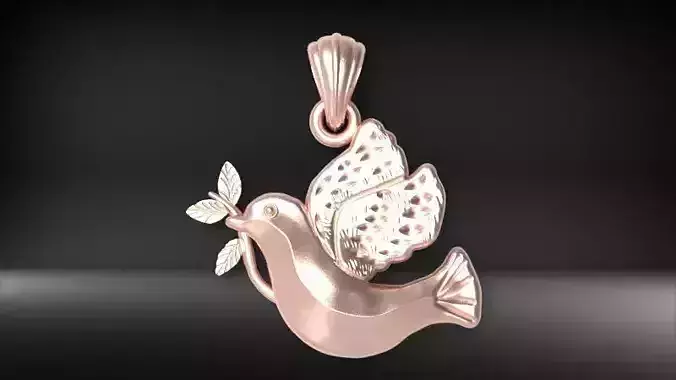 Peaceful Dove with Olive Branch Charm Pendant Necklace Jewelry 3D print model