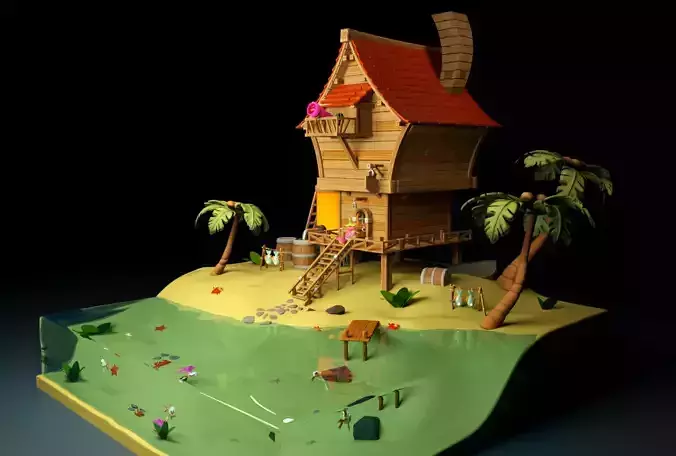 3D Tropical cartoon  house
