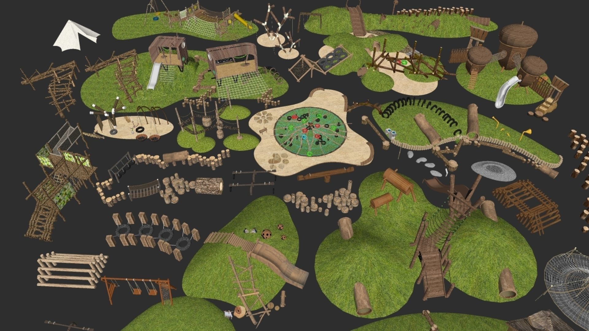 Outdoor Wood  playground Low-poly 3D model_1