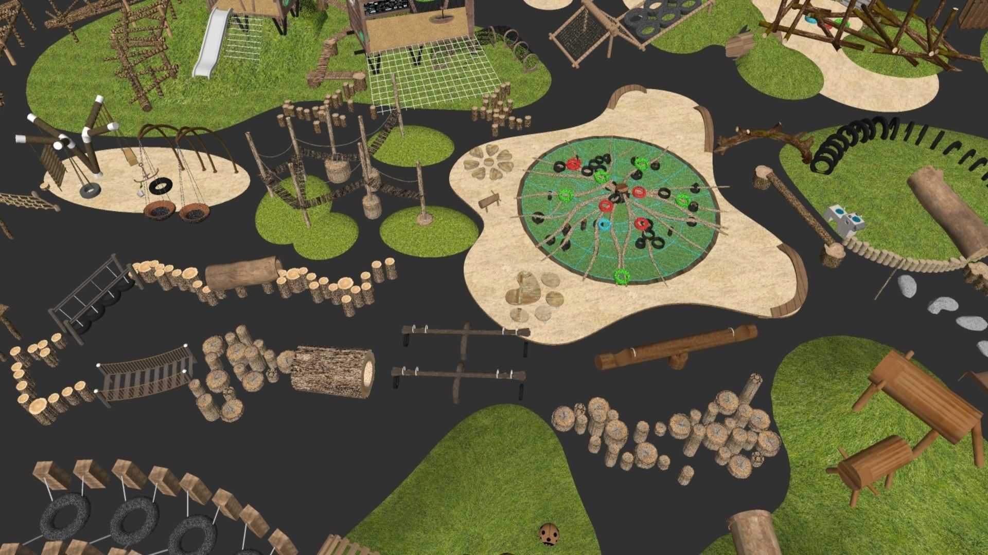 Outdoor Wood  playground Low-poly 3D model_3