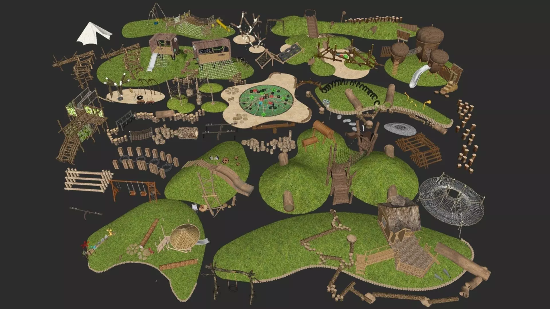 Outdoor Wood  playground Low-poly 3D model_0