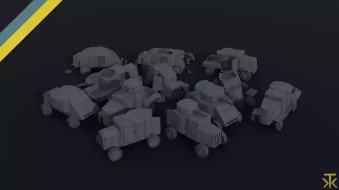 Cartoon Dieselpunk armored cars 3 Polygonal Style