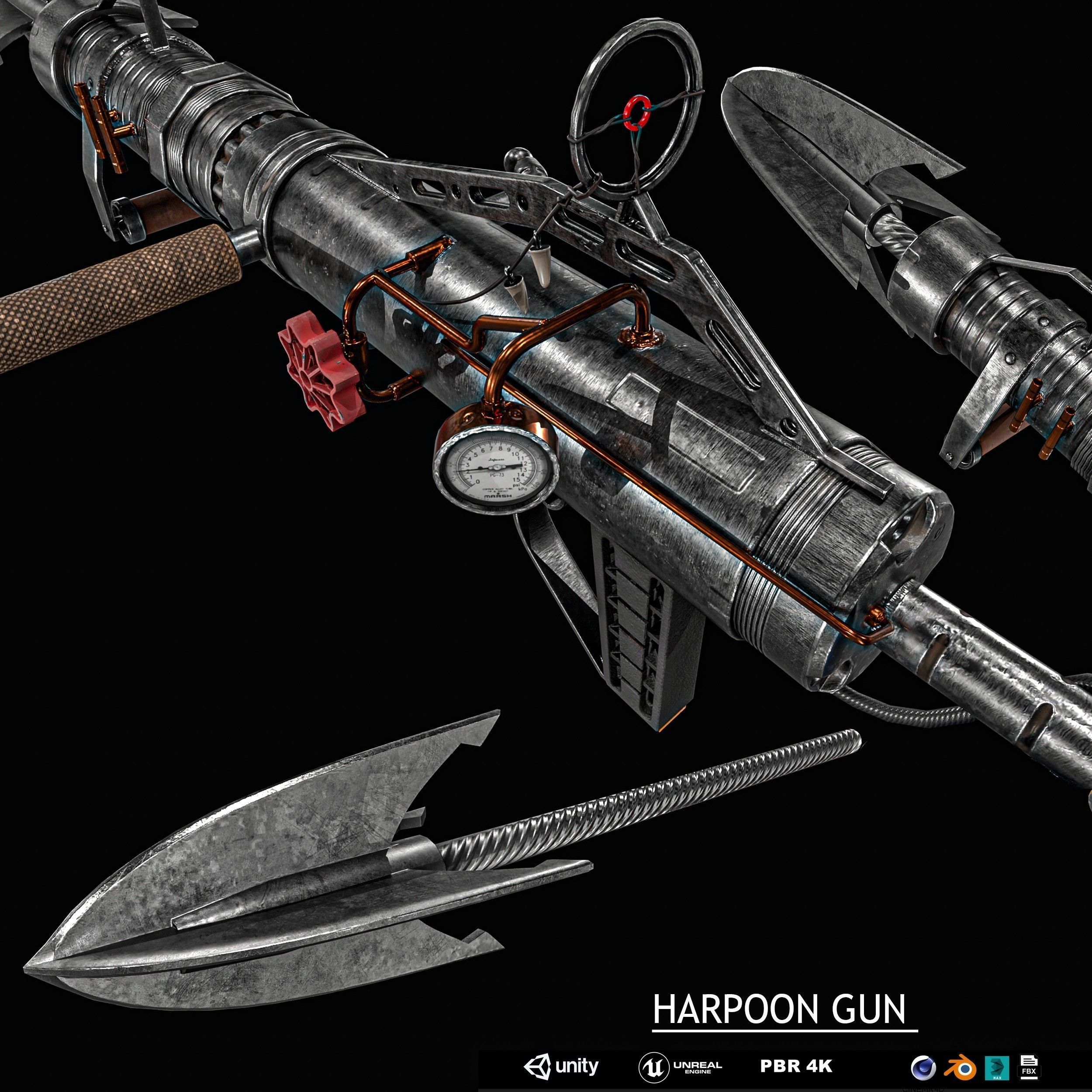 Harpoon Cannon Low-poly 3D model_1