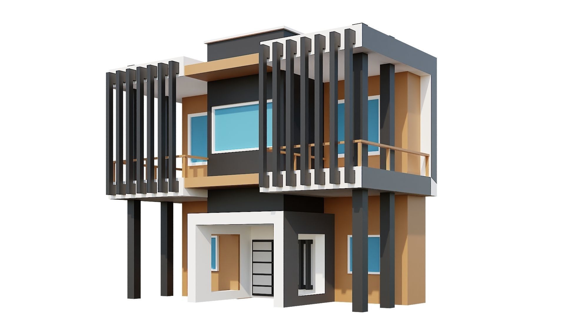 Low-Poly Modern 100 Houses Pack Low-poly 3D model_82