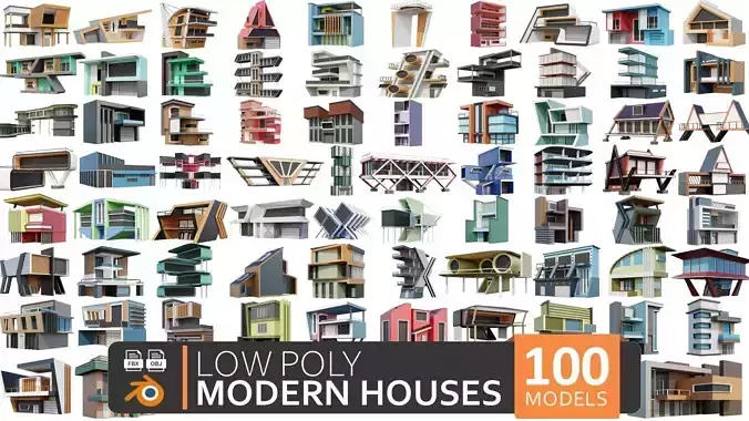 Low-Poly Modern 100 Houses Pack Low-poly 3D model