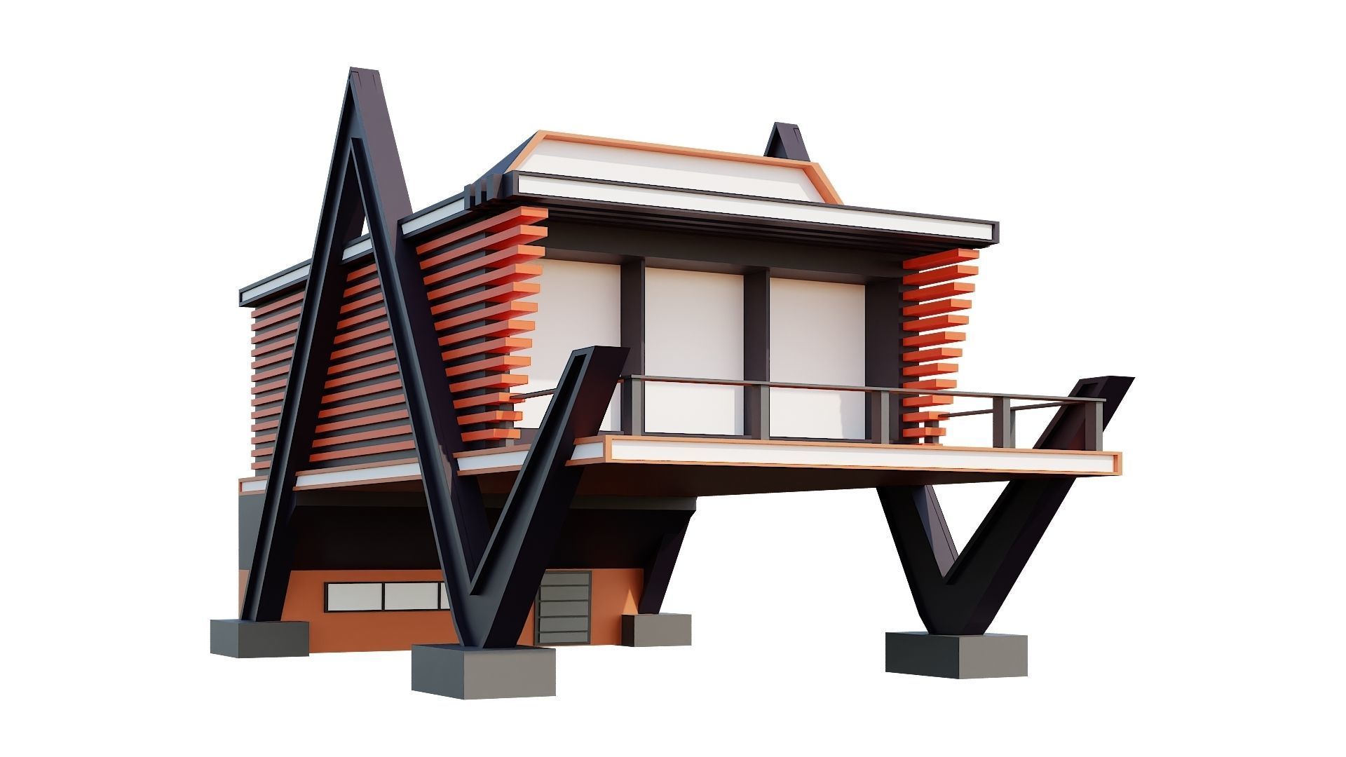 Low-Poly Modern 100 Houses Pack Low-poly 3D model_1