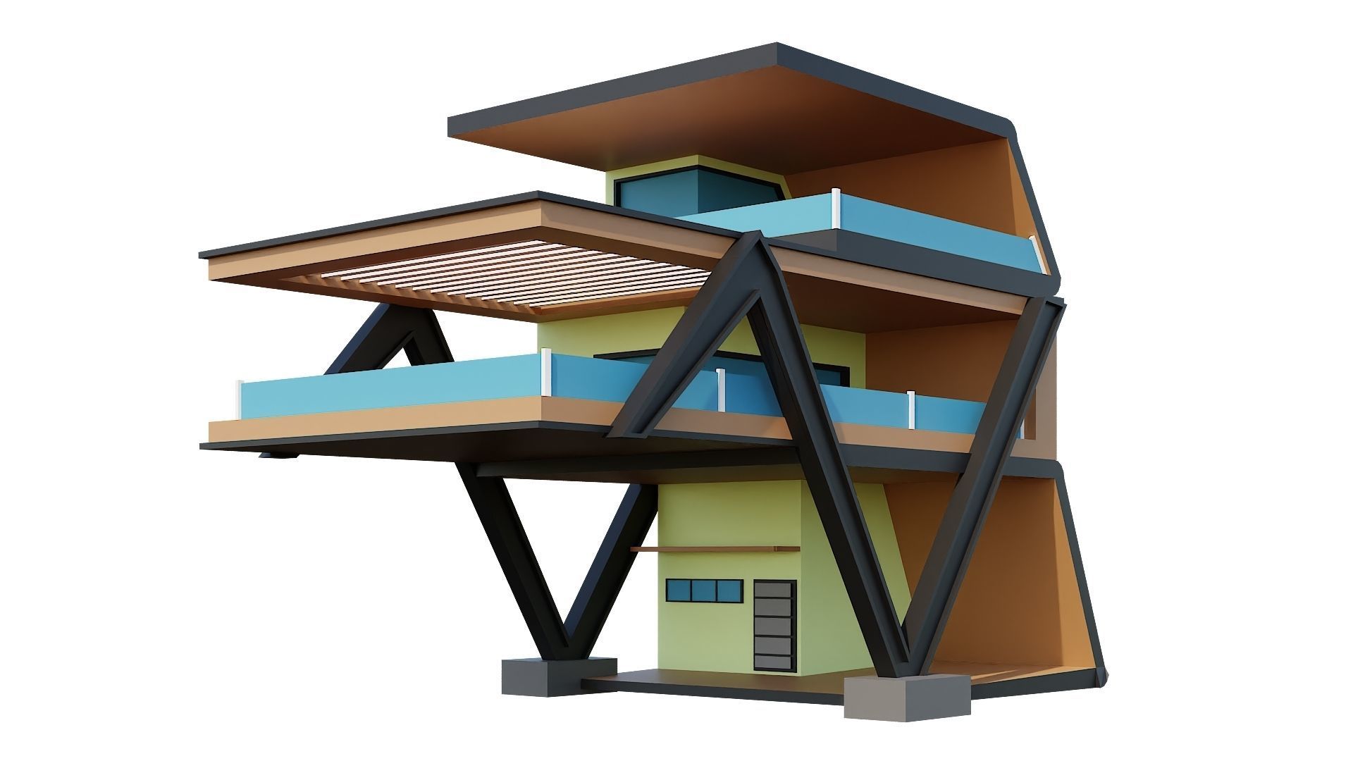 Low-Poly Modern 100 Houses Pack Low-poly 3D model_46