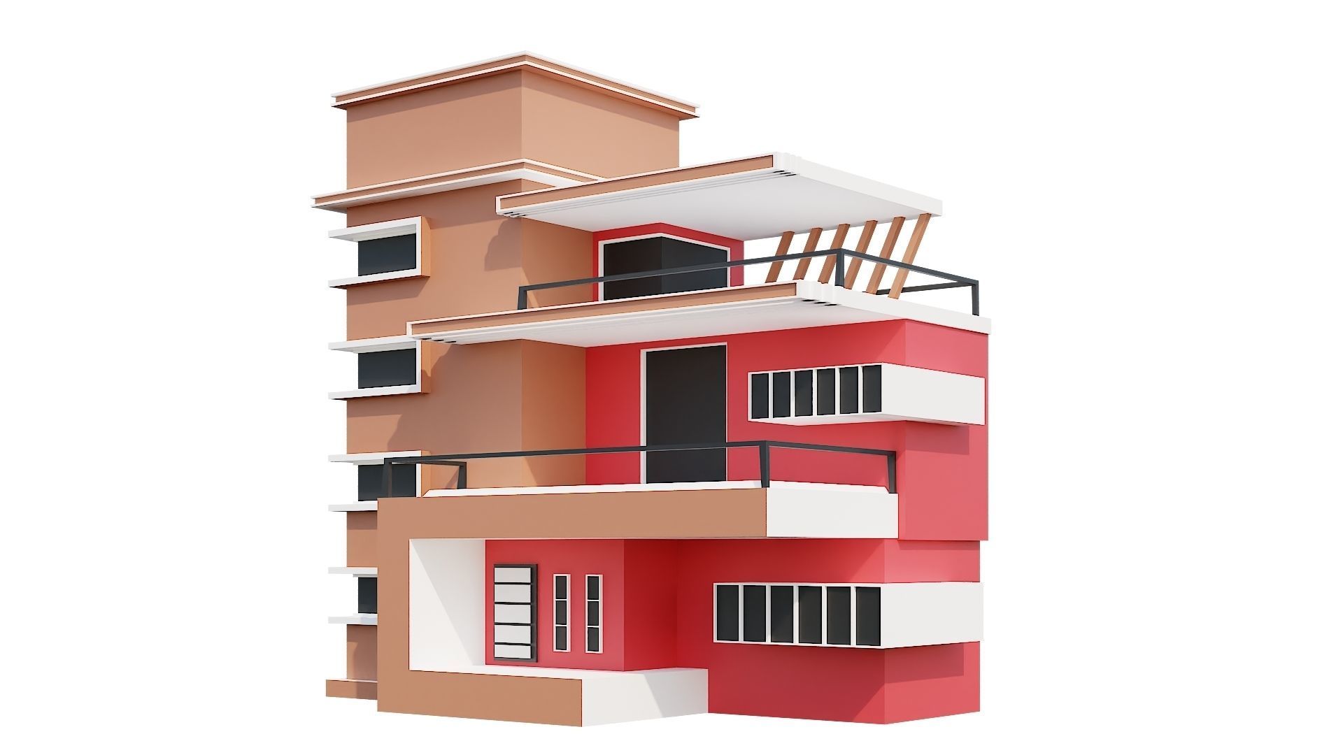 Low-Poly Modern 100 Houses Pack Low-poly 3D model_16