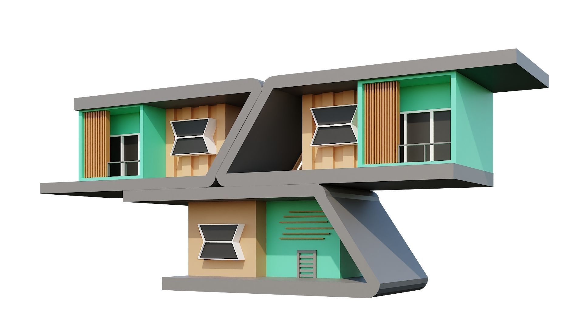 Low-Poly Modern 100 Houses Pack Low-poly 3D model_20