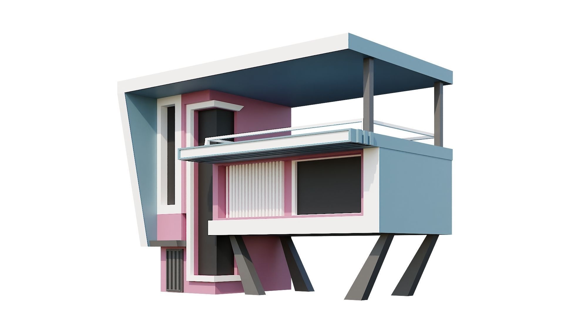 Low-Poly Modern 100 Houses Pack Low-poly 3D model_85